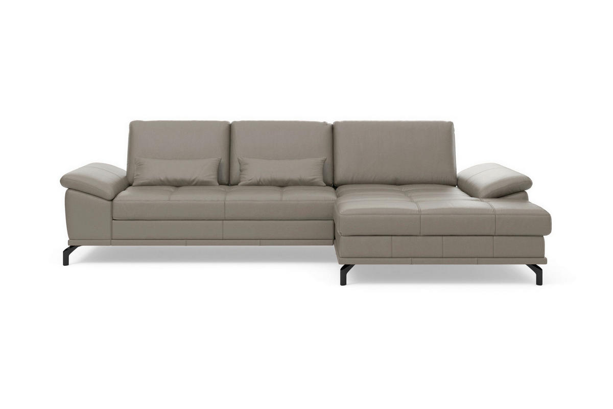 ECKSOFA COSTELLO E Grau Echtleder Nierenkissen, Armteilverstellung, Sitztiefenverstellung  - Schwarz/Grau, Basics, Leder/Textil (301/176cm) - Sit & More