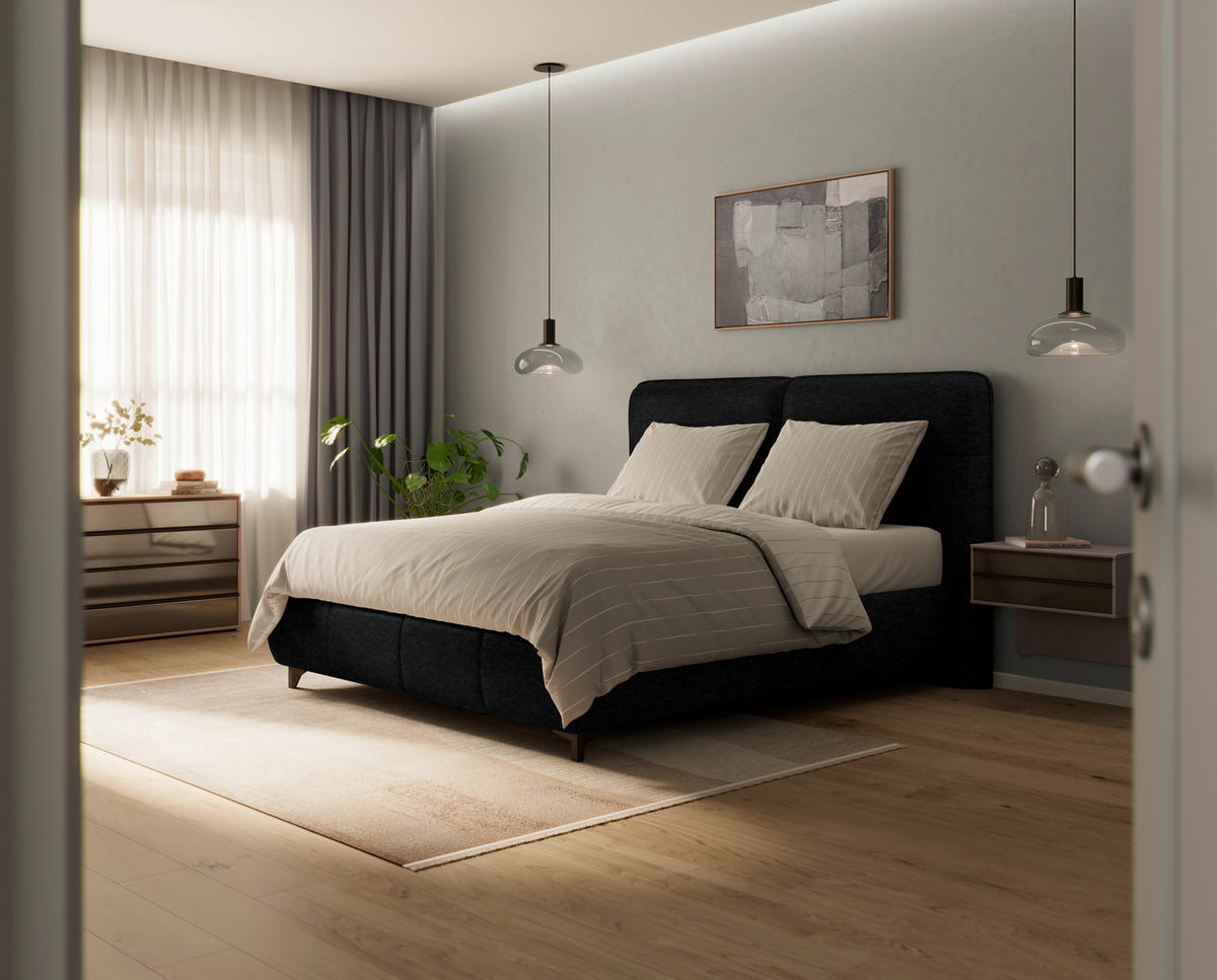 BOXSPRINGBETT 140/200 cm  in Schwarz  - Alufarben/Schwarz, KONVENTIONELL, Textil/Metall (140/200cm) - Dieter Knoll