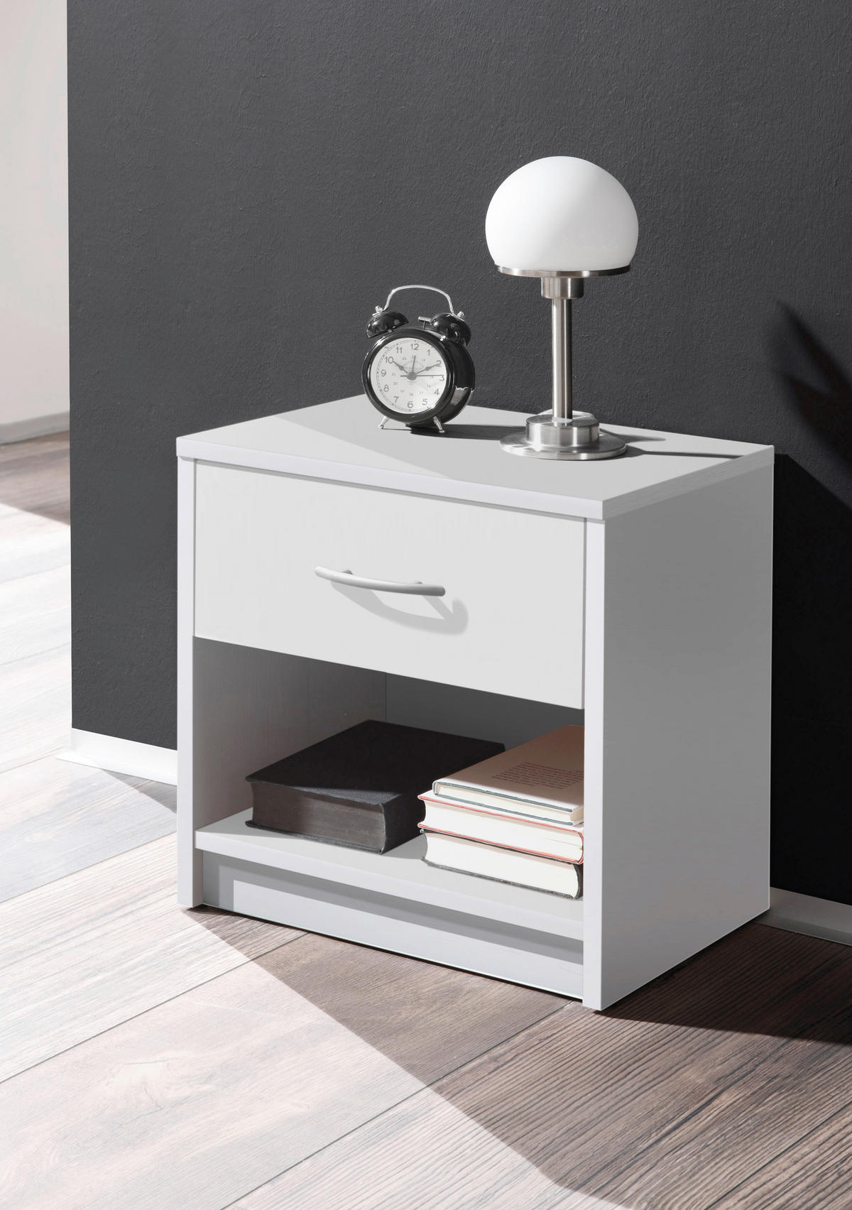 NACHTSCHRANK 39/41/28 cm  - Silberfarben/Weiß, Basics (39/41/28cm) - P & B