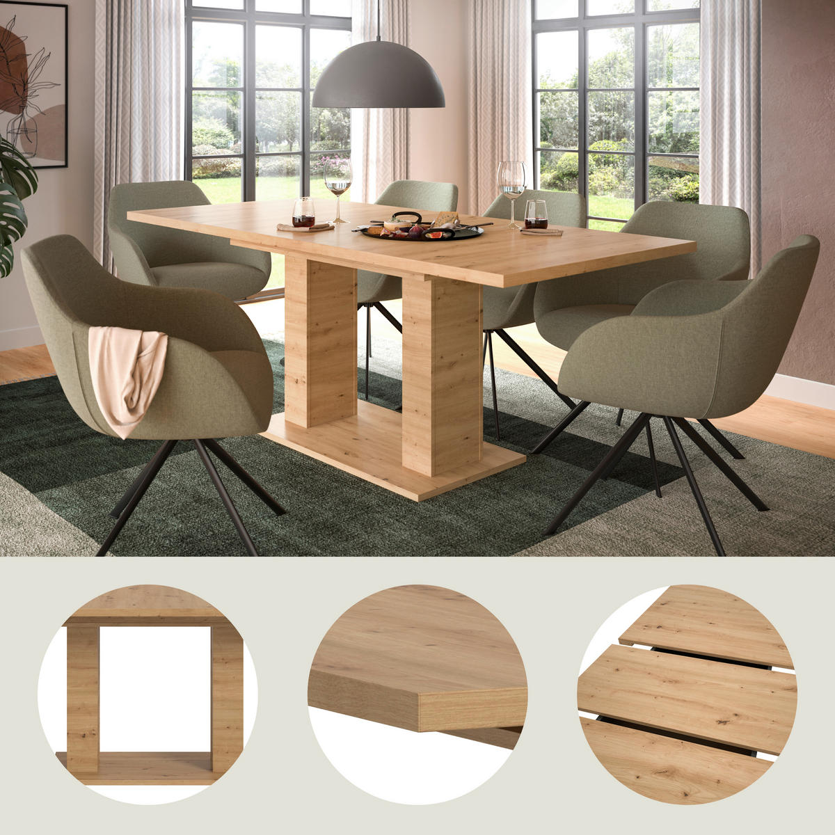 ESSTISCH in Holzwerkstoff 150-190/90/76 cm  - Eiche Artisan, KONVENTIONELL, Holzwerkstoff (150-190/90/76cm) - MID.YOU