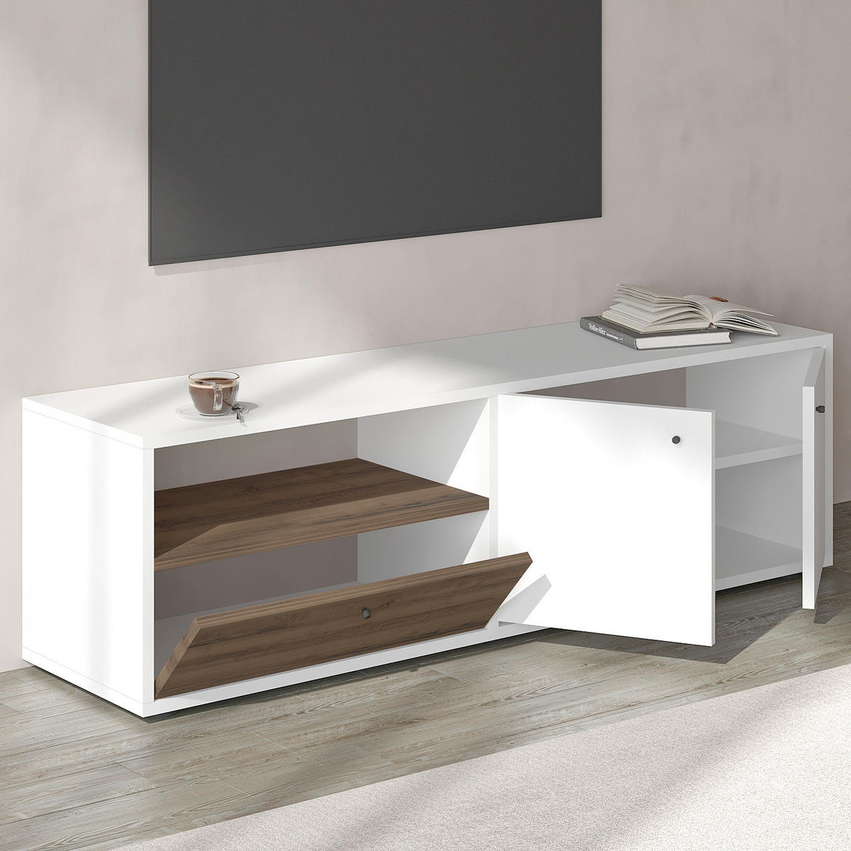 TV-BÄNK 35/42/136 cm  - vit/svart, Design, trämaterial (35/42/136cm) - Livetastic