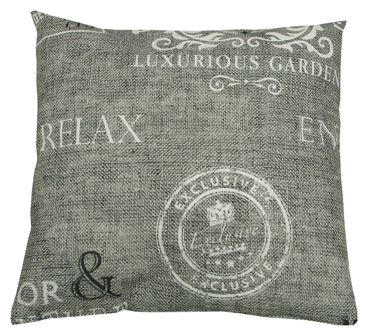 OUTDOOR-KISSEN in Grau, Weiß, Hellgrau Schriftzug 48/48 cm  - Hellgrau/Weiß, Design (48/48cm)