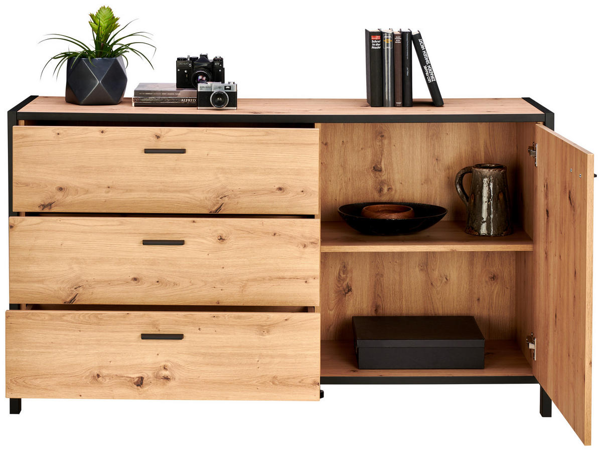SIDEBOARD Anthrazit, Eichefarben  146/83/40 cm  - Eichefarben/Anthrazit, Design, Holzwerkstoff/Metall (146/83/40cm) - Carryhome
