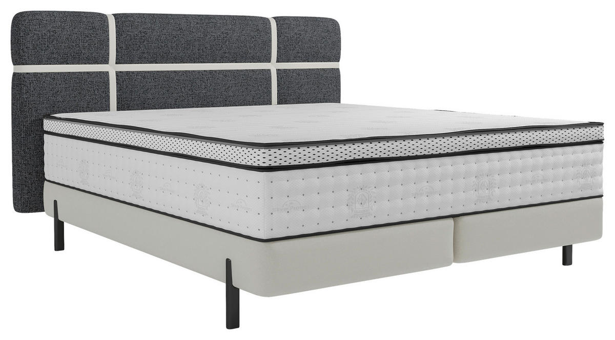 BOXSPRINGBETT 140/200 cm,  in Creme, Dunkelgrau, Matratze, gepolstertes Kopfteil, H3 = fest  - Dunkelgrau/Creme, Design, Textil/Metall (140/200cm) - Esposa