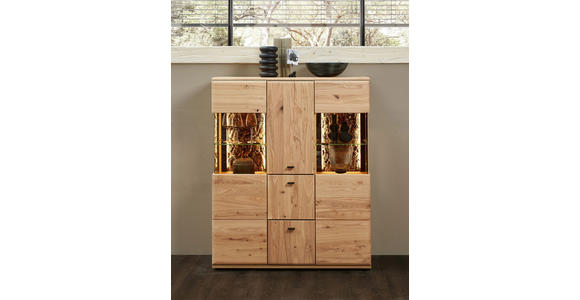 HIGHBOARD 116/140/40 cm  in Braun, Eschefarben, Eiche Artisan  - Eschefarben/Anthrazit, Natur, Glas/Holz (116/140/40cm) - Linea Natura