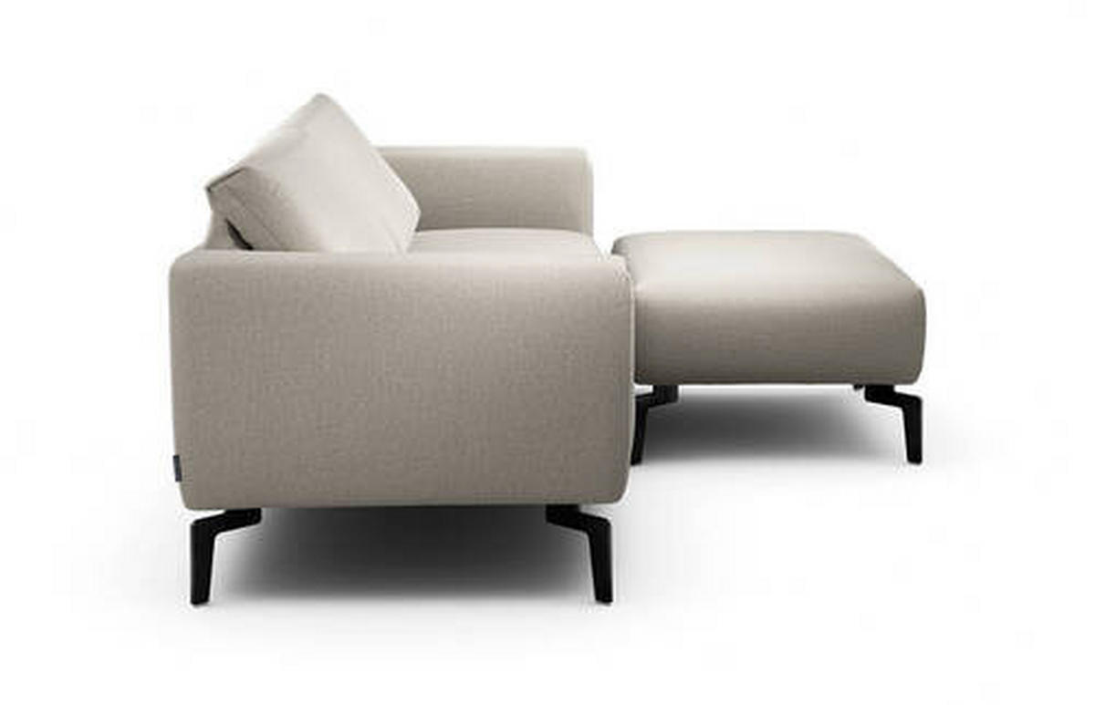 2,5-Sitzer inkl. Hocker in Chenille Naturfarben  - Schwarz/Naturfarben, Design, Textil/Metall (220/86/86-94cm) - SENSOO