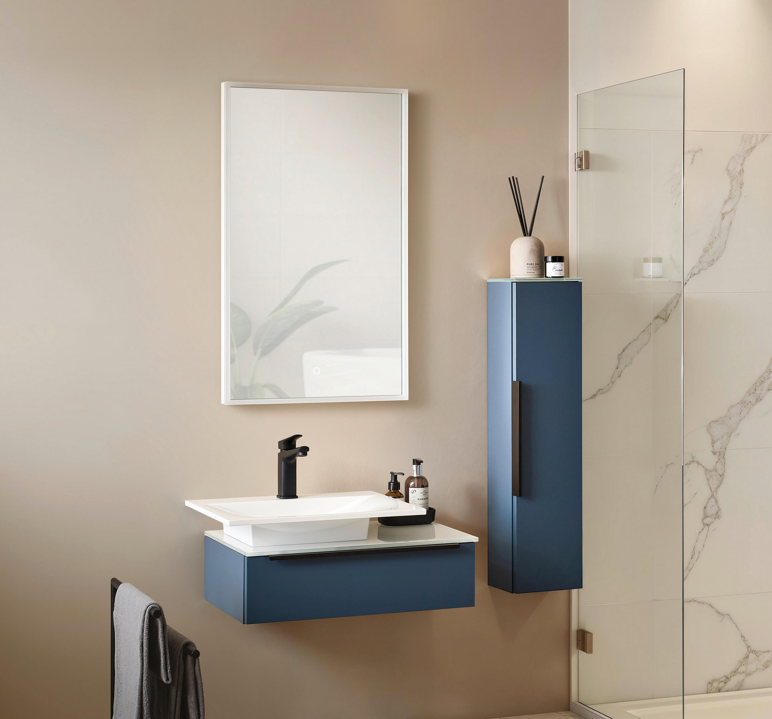 Thumbnail - Novel Waschtischkombi Nv.039, Blau, Metall, 1 Schublade(n) Schubladen, 66.6 cm, Made in Germany, Griffeauswahl, hängend,...