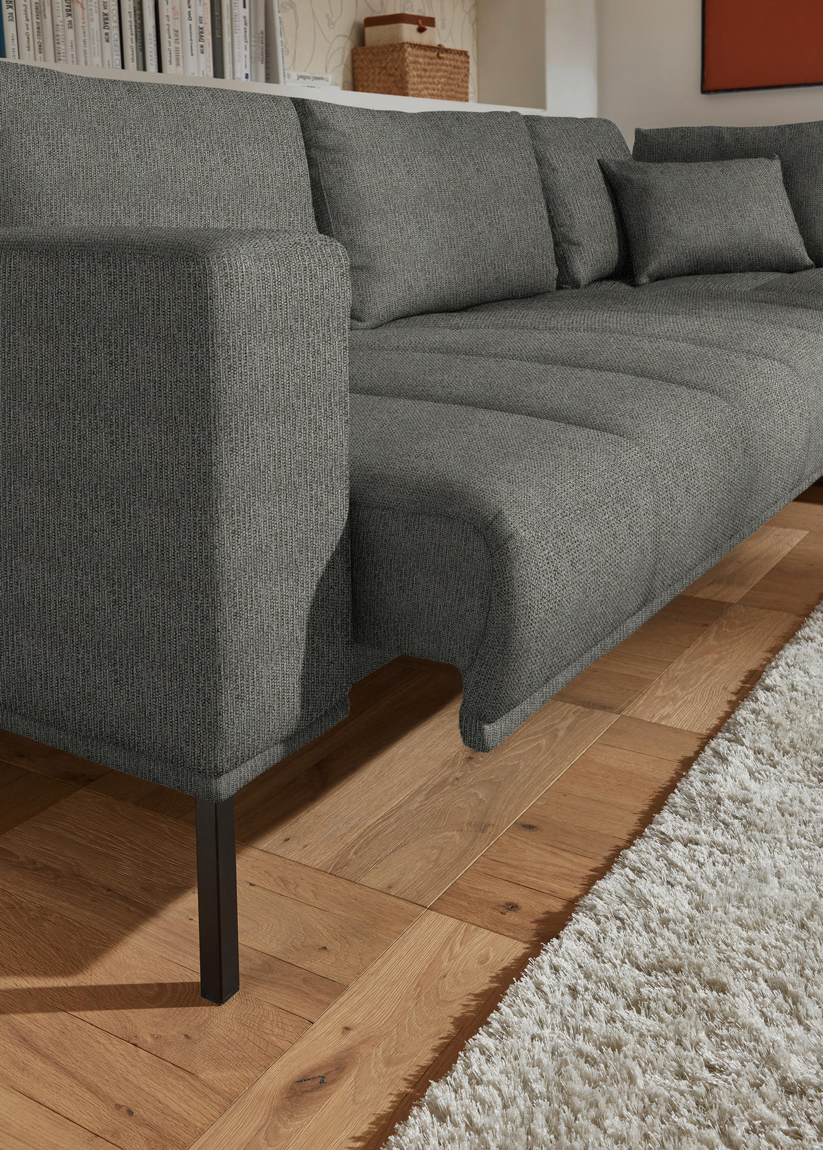 ECKSOFA  in Flachgewebe Graubraun  308/270 cm  - Graubraun/Schwarz, Design, Textil/Metall (308/270cm) - Pure Home Lifestyle