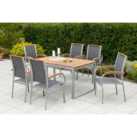 GARTENTISCHGRUPPE beschichtet AkazieHartholz Aluminium  - Silberfarben/Naturfarben, KONVENTIONELL, Holz/Textil - Gardenson