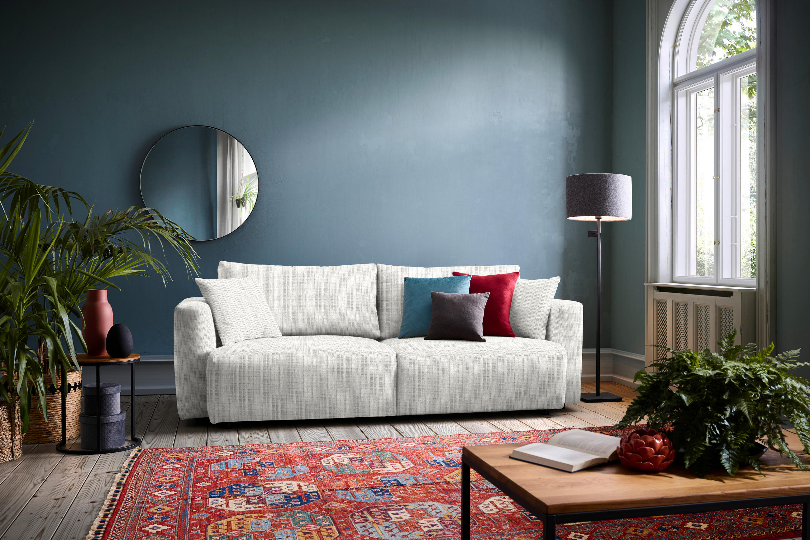 SCHLAFSOFA Cord Weiß  - Schwarz/Weiß, Design, Kunststoff/Textil (250/92/105cm) - Carryhome