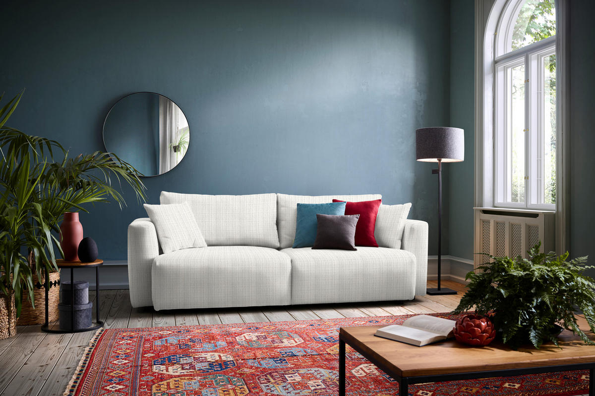 SCHLAFSOFA  mit Stoffauswahl, Schlafen auf Sitzhöhe, Rücken echt Cord Weiß  - Schwarz/Weiß, Design, Kunststoff/Textil (250/92/105cm) - Carryhome