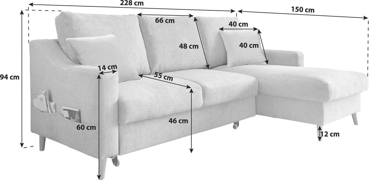 ECKSOFA in Cord Graubraun  - Graubraun/Naturfarben, Design, Holz/Textil (228/150cm) - P & B