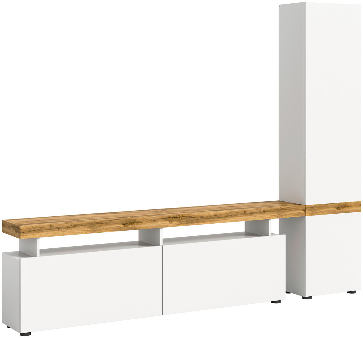 WOHNWAND 2-teilig  in Eiche Wotan, Weiß  235/190/30 cm  - Eiche Wotan/Schwarz, Design, Holzwerkstoff/Kunststoff (235/190/30cm) - MID.YOU