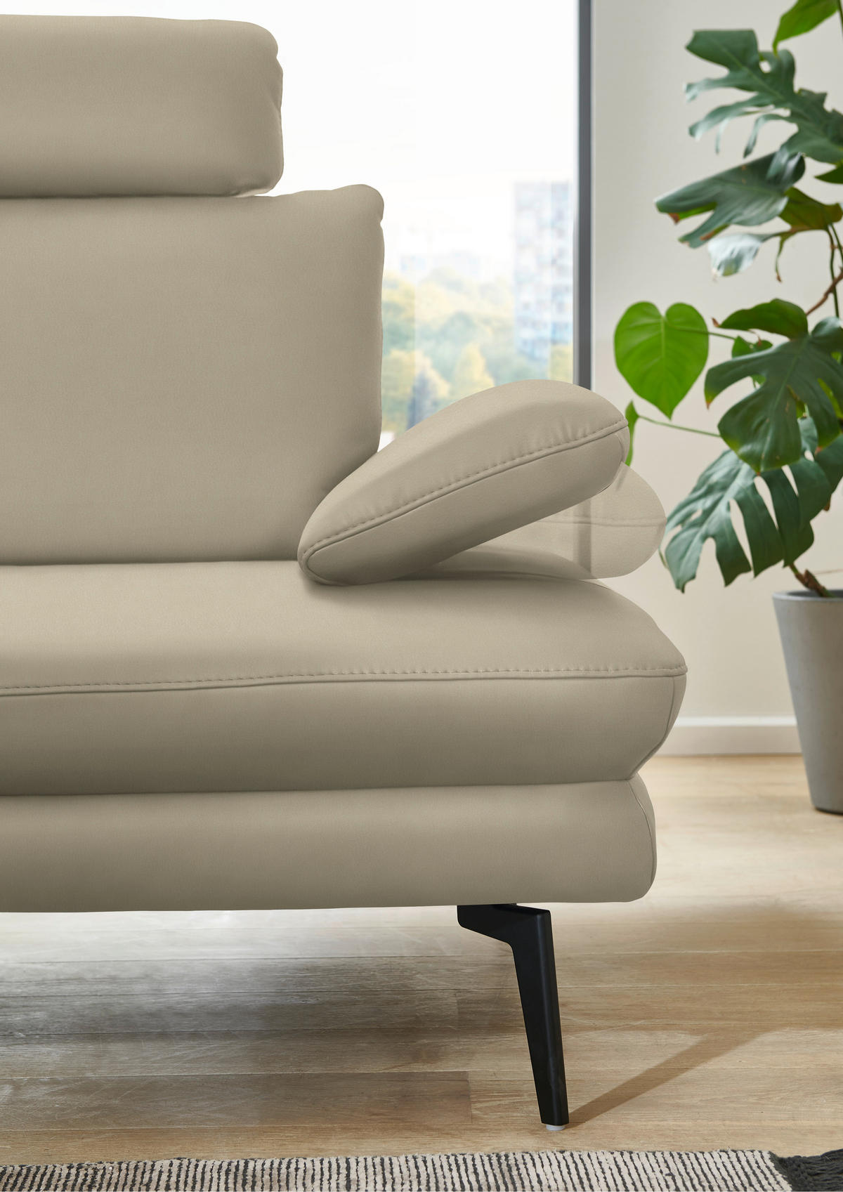 ECKSOFA in Echtleder Creme, Naturfarben  - Creme/Schwarz, Design, Leder/Metall (180/310cm) - Dieter Knoll