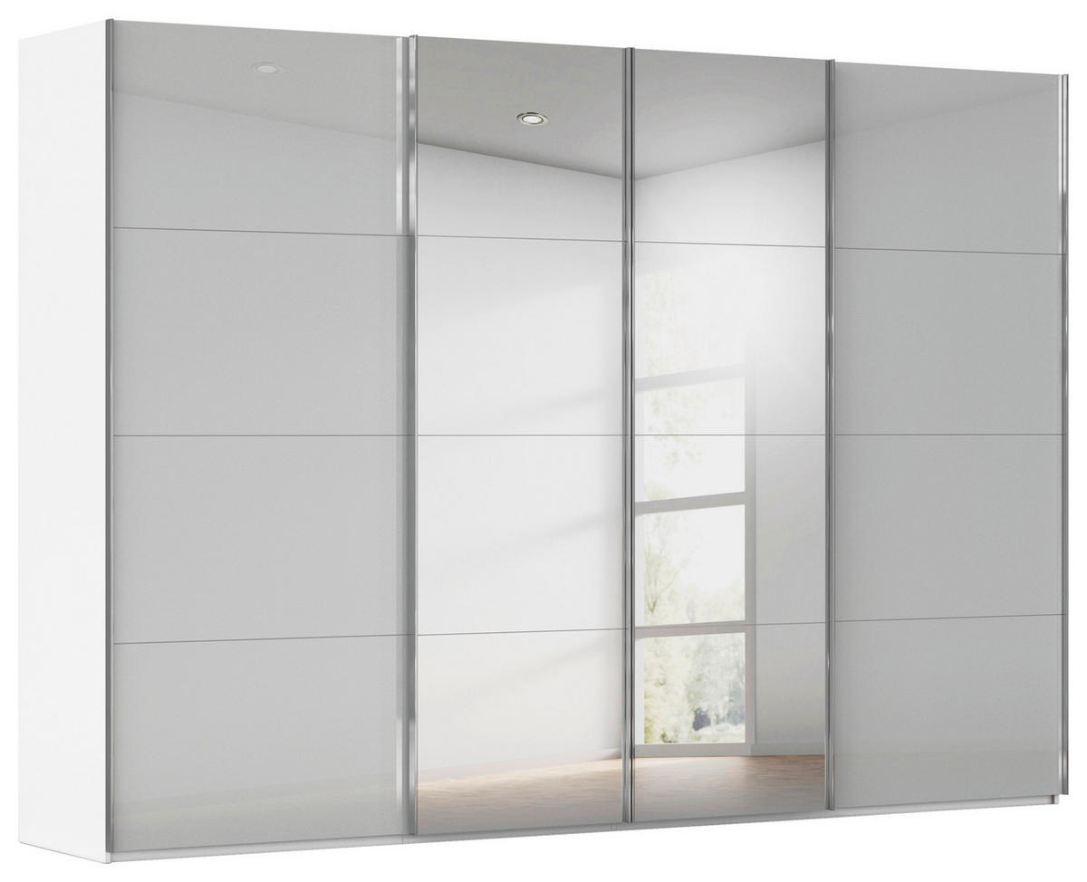 SCHWEBETÜRENSCHRANK 316/223/68 cm 4-türig Weiß, Seidengrau  - Chromfarben/Seidengrau, Design, Glas/Holzwerkstoff (316/223/68cm) - Novel