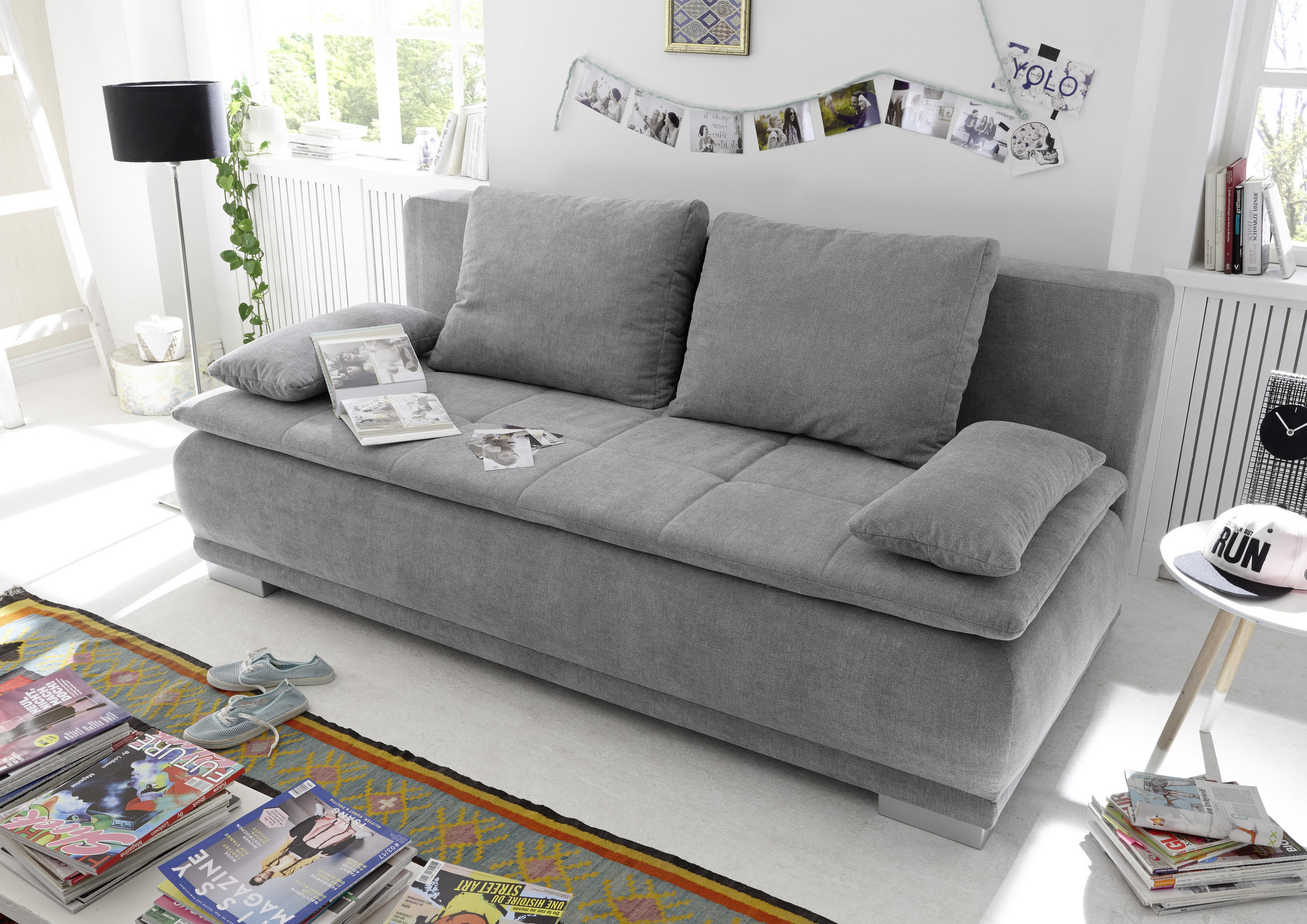 SCHLAFSOFA Mikrovelours Silberfarben  - Schlammfarben/Silberfarben, MODERN, Kunststoff/Textil (208/93/105cm) - MID.YOU