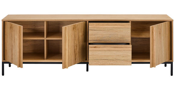 LOWBOARD - Eichefarben/Schwarz, Design, Holz/Holzwerkstoff (180/60,5/40cm) - Xora