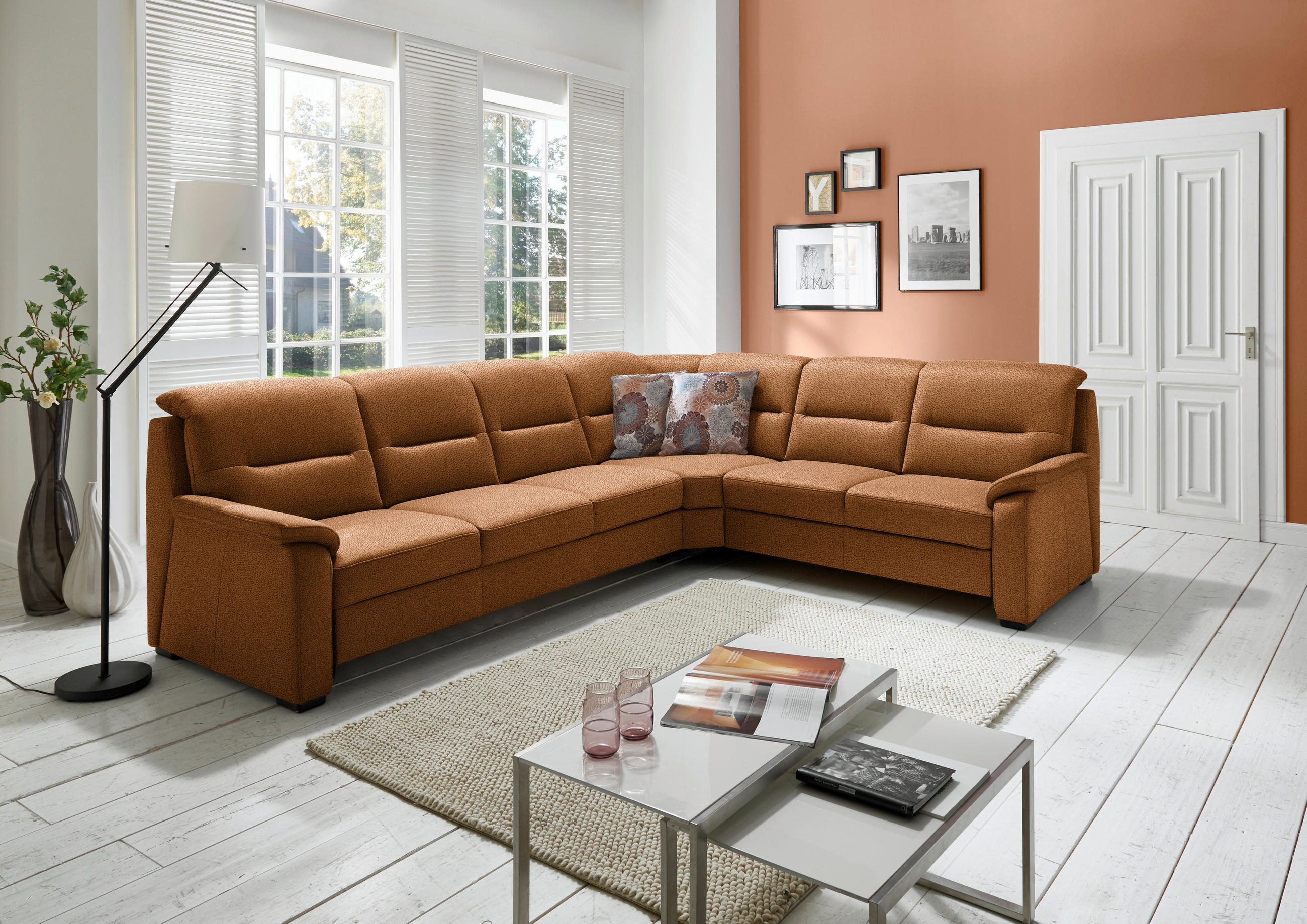 ECKSOFA in Mikrofaser Orange  - Schwarz/Orange, Konventionell, Holz/Textil (303/245cm) - Beldomo Comfort