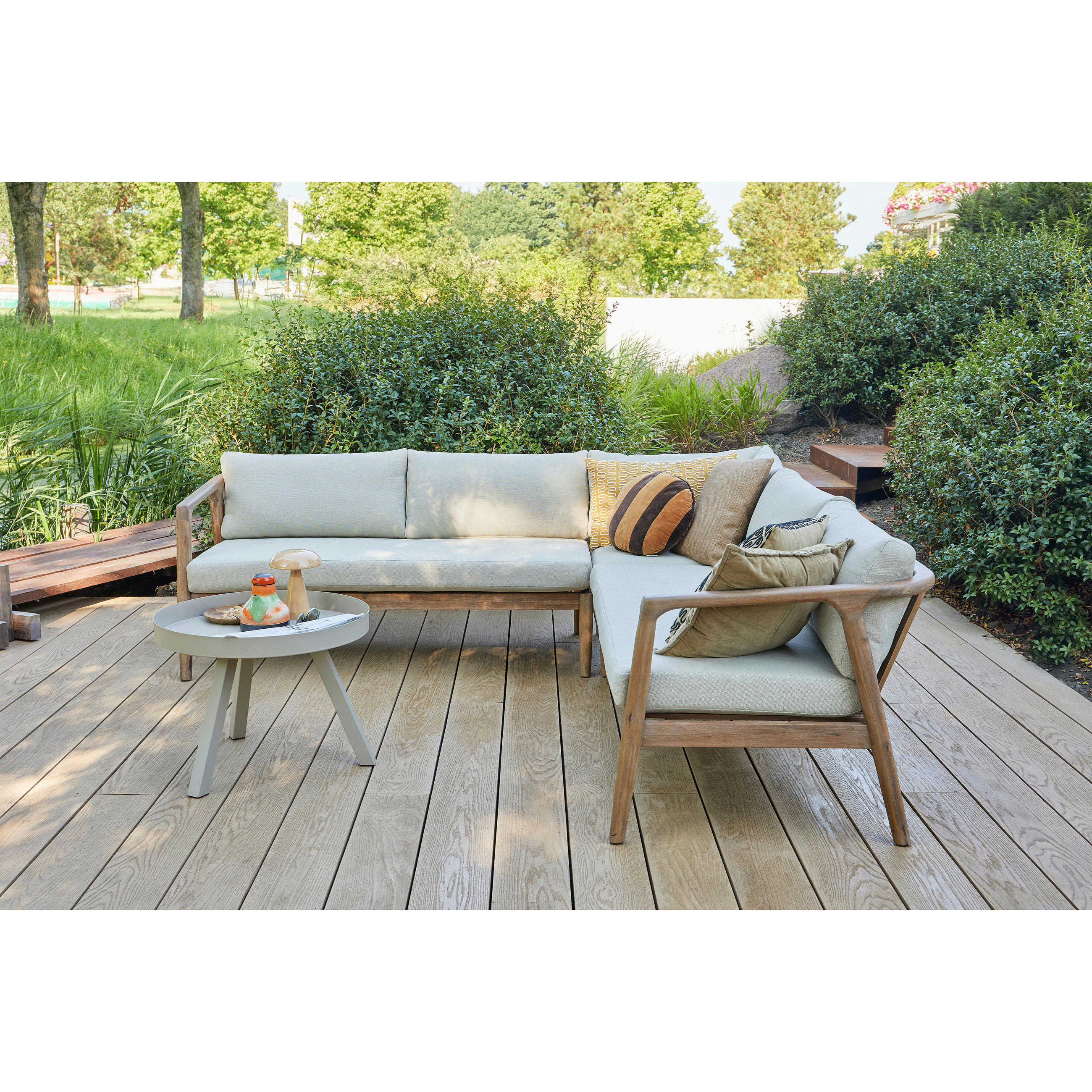 LOUNGEGARNITUR 227/227 cm Akazie vollmassiv - Naturfarben, MODERN, Holz/Textil (227/227cm) - Livetastic