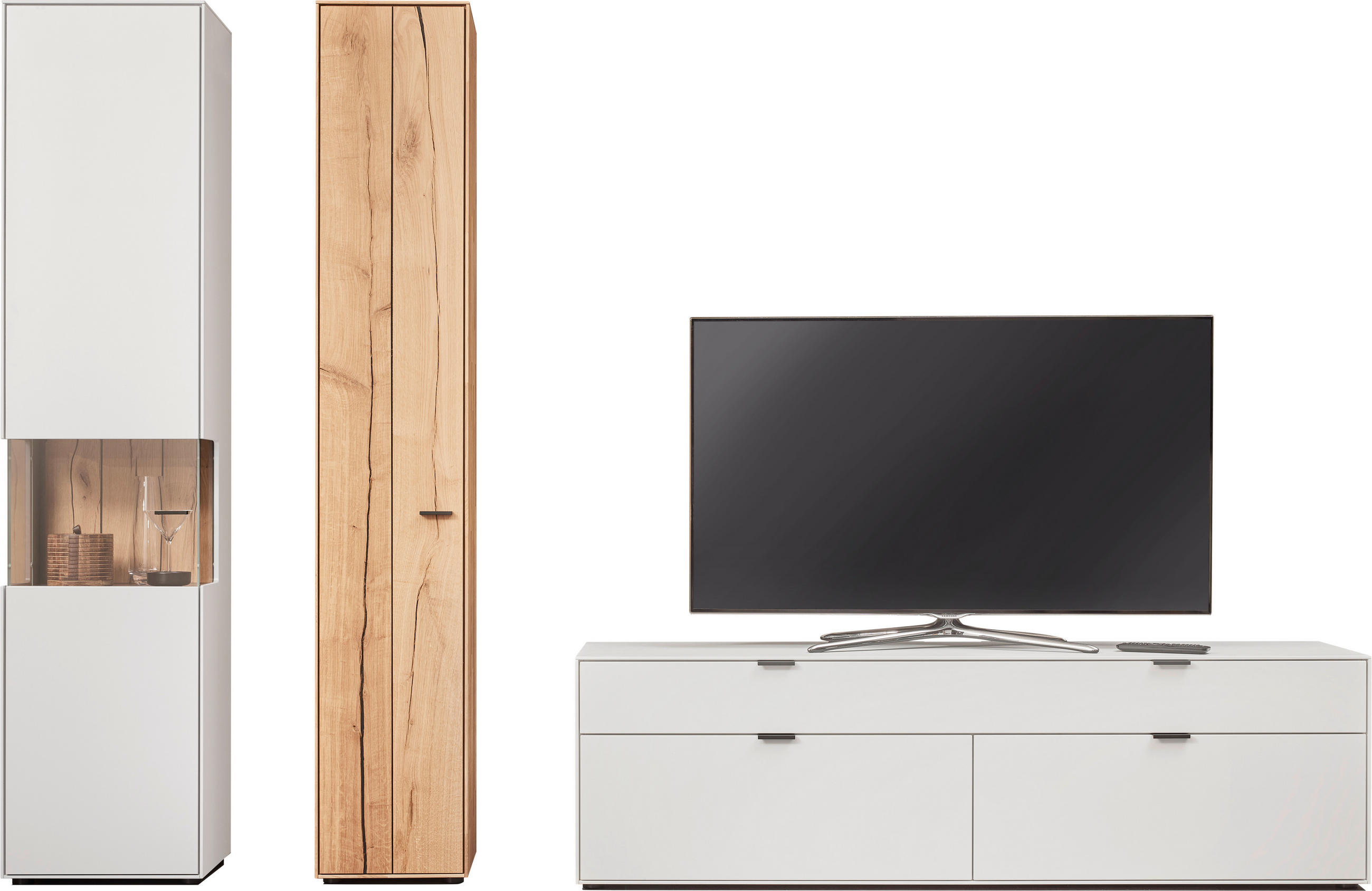 WOHNWAND  in Weiß, Eichefarben  294,3/205,5/45,2 cm  - Eichefarben/Weiß, Design, Glas/Holz (294,3/205,5/45,2cm) - Dieter Knoll