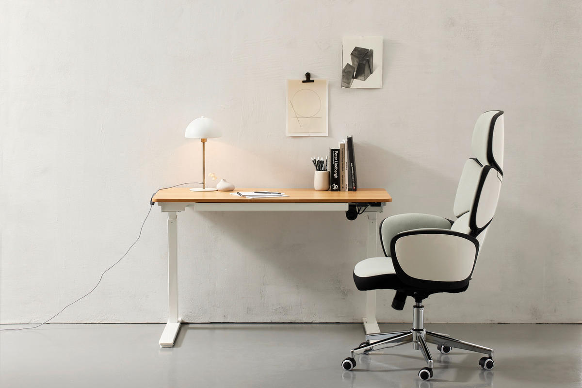 SCHREIBTISCH 120/60/73 cm  in Naturfarben, Weiß  - Weiß/Naturfarben, MODERN, Holzwerkstoff/Metall (120/60/73cm) - Livetastic