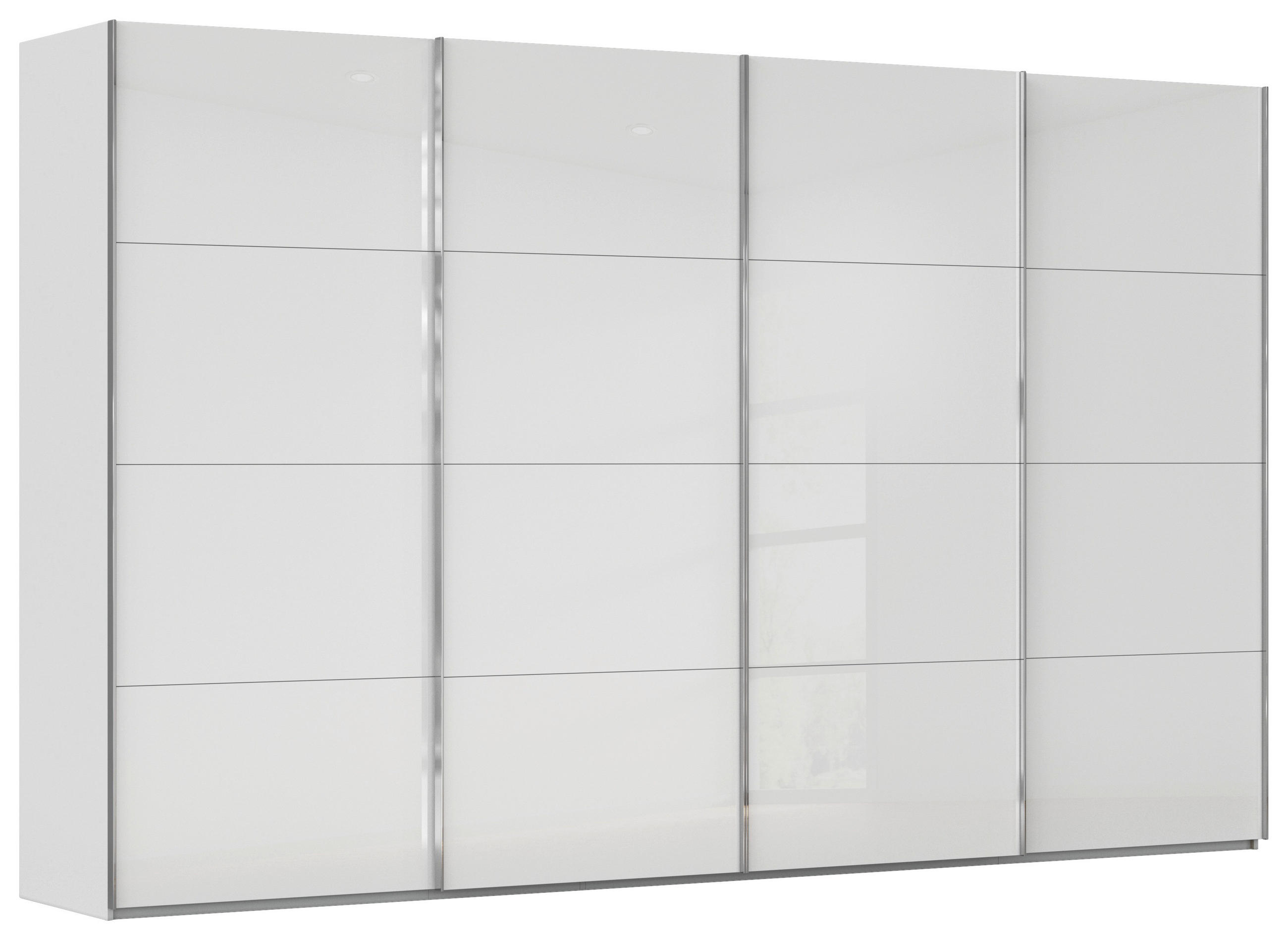 SCHWEBETÜRENSCHRANK Weiss, Seidengrau  - Chromfarben/Weiss, Design, Glas/Holzwerkstoff (361/223/68cm) - Novel