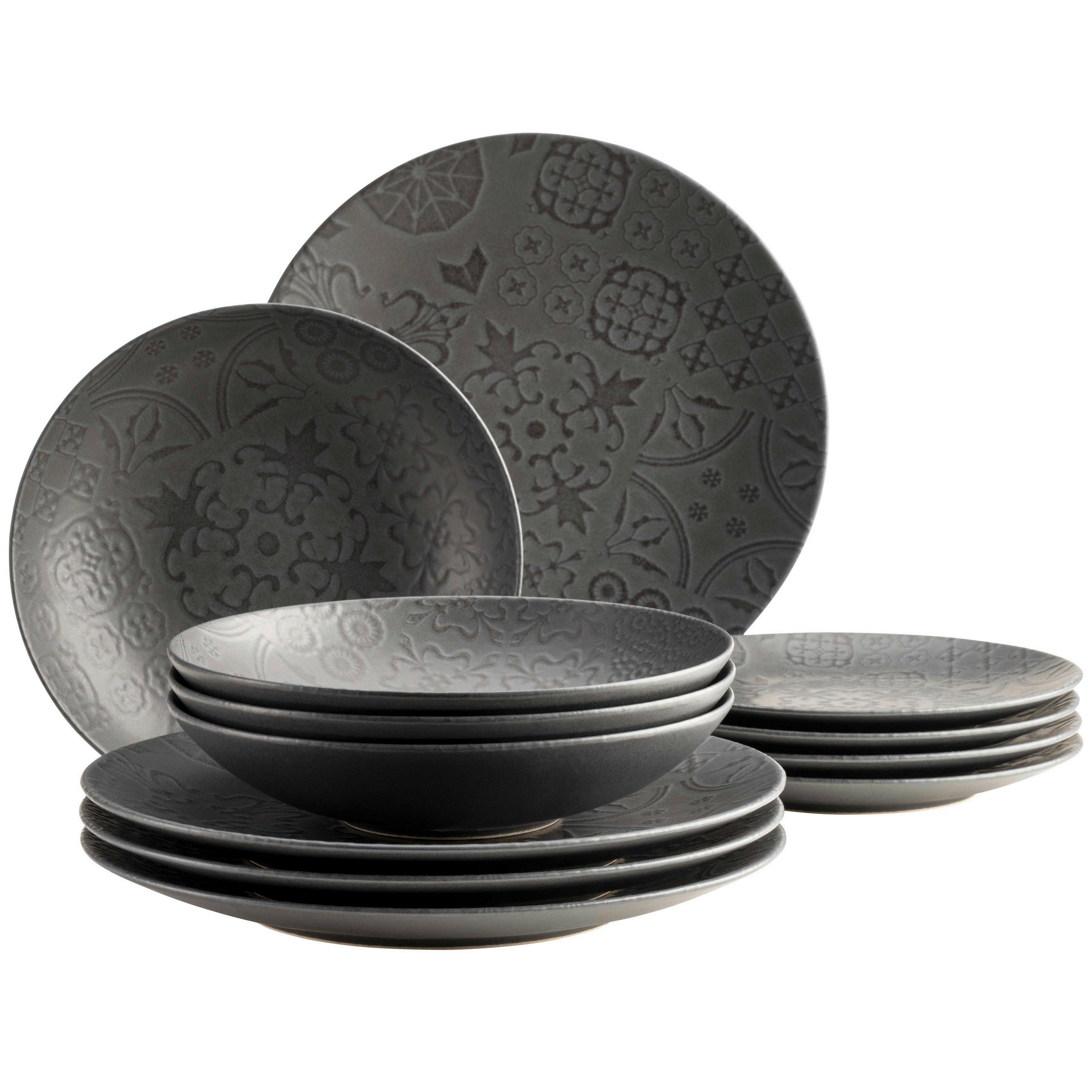 TAFELSERVICE Schwarz 12-teilig  - Schwarz, Basics, Keramik - Mäser