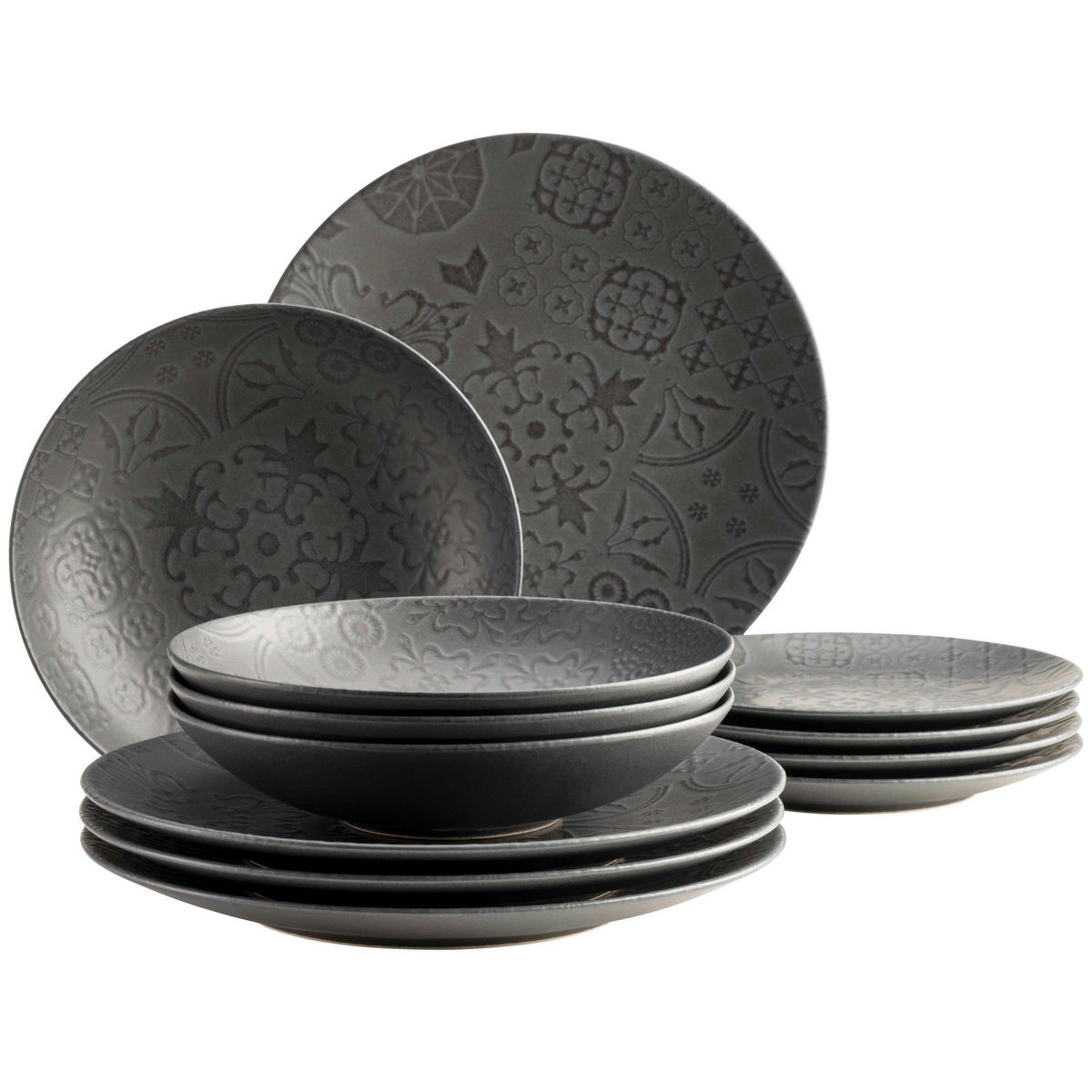 TAFELSERVICE Schwarz 12-teilig  - Schwarz, Basics, Keramik - Mäser