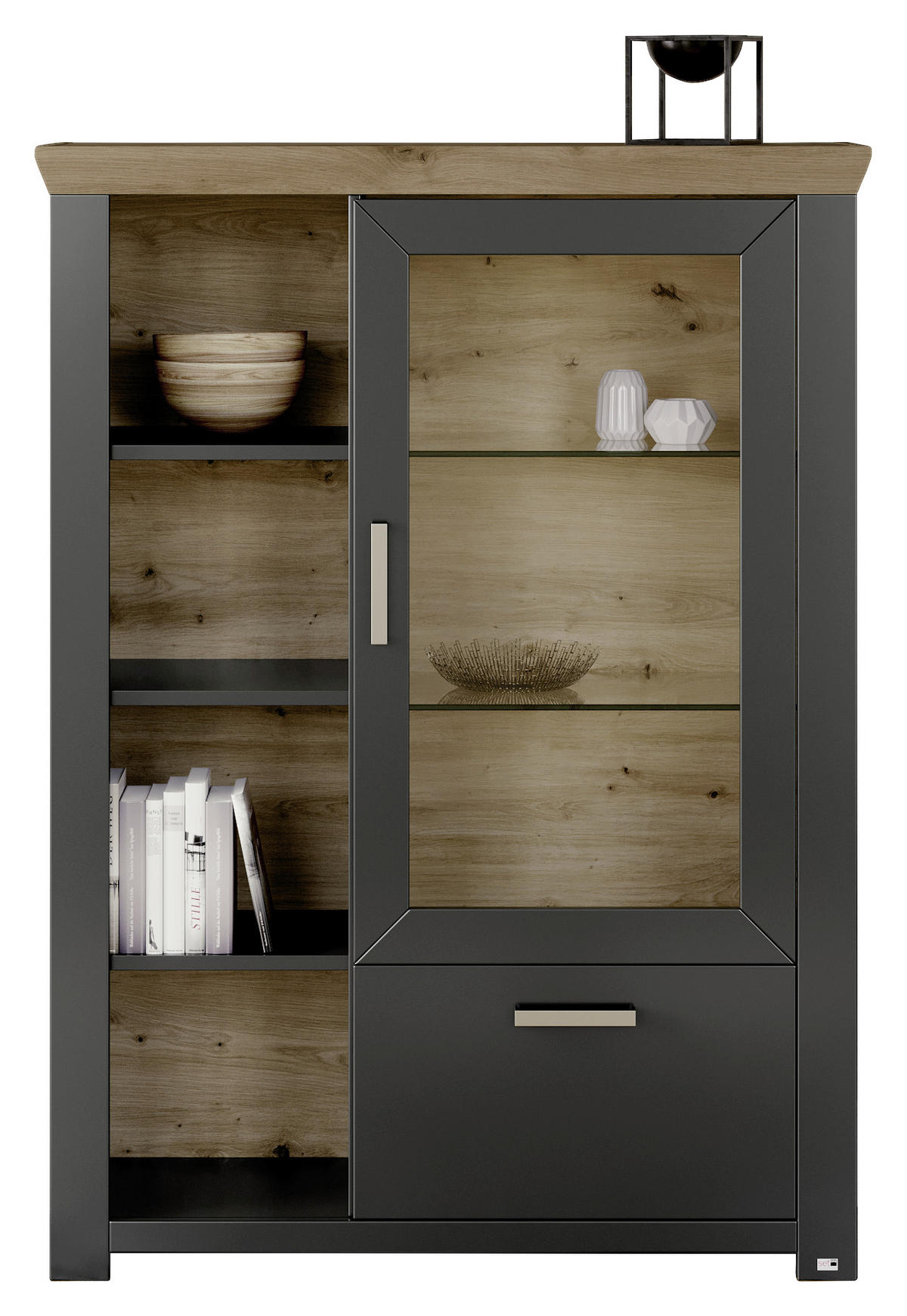 HIGHBOARD  in 104,5/142,6/42,2 cm  - Graphitfarben/Eiche Artisan, Design, Glas/Holzwerkstoff (104,5/142,6/42,2cm) - SetOne by Musterring