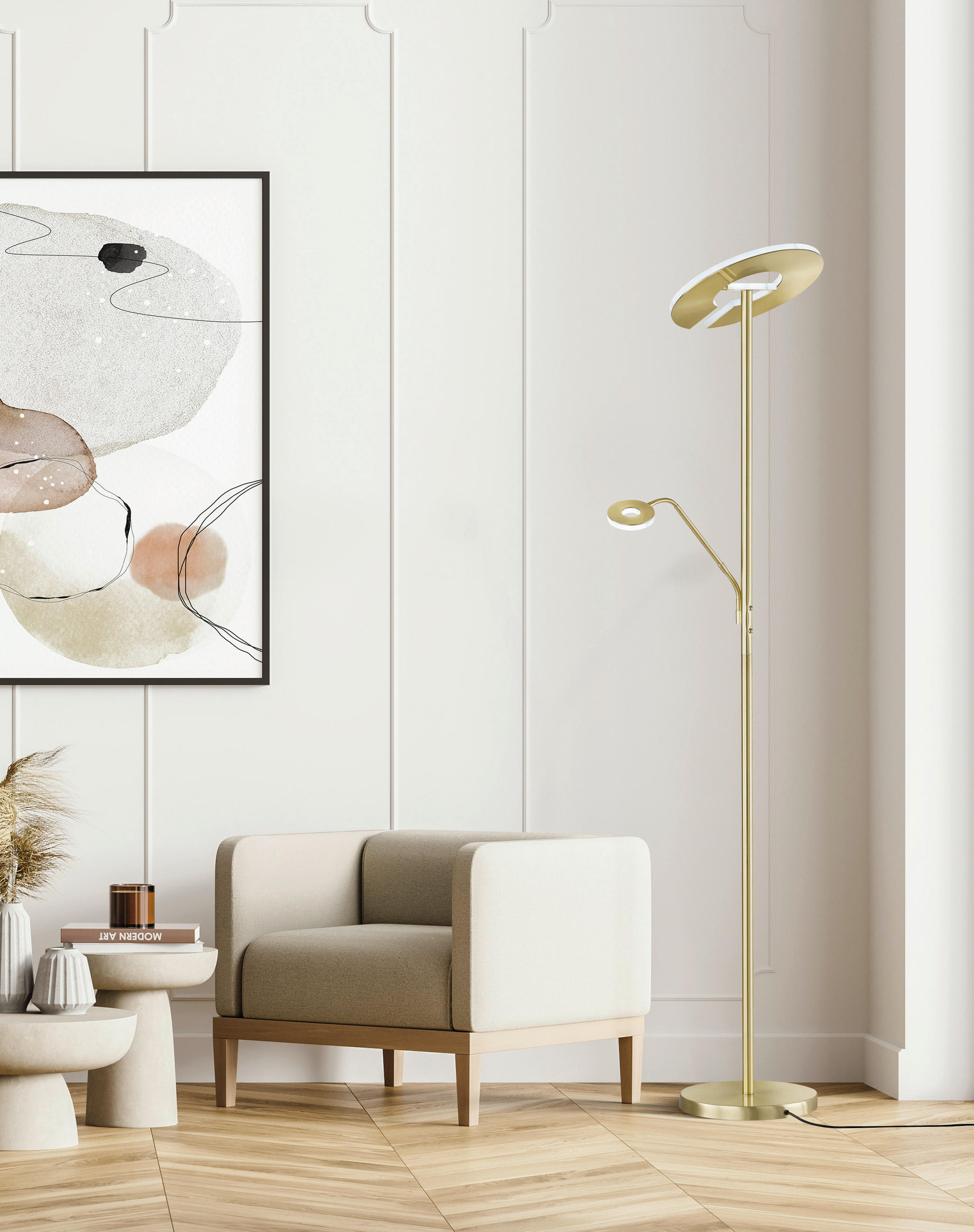 LED-STEHLEUCHTE - Weiss/Messingfarben, Design, Kunststoff/Metall (35/180cm) - Fischer & Honsel