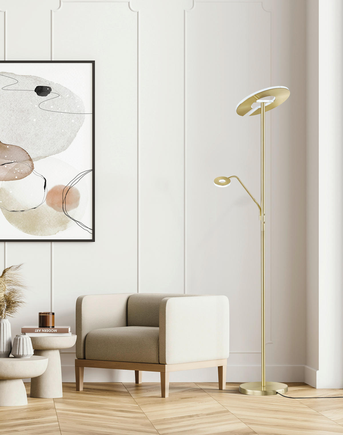 LED-STEHLEUCHTE - Weiss/Messingfarben, Design, Kunststoff/Metall (35/180cm) - Fischer & Honsel