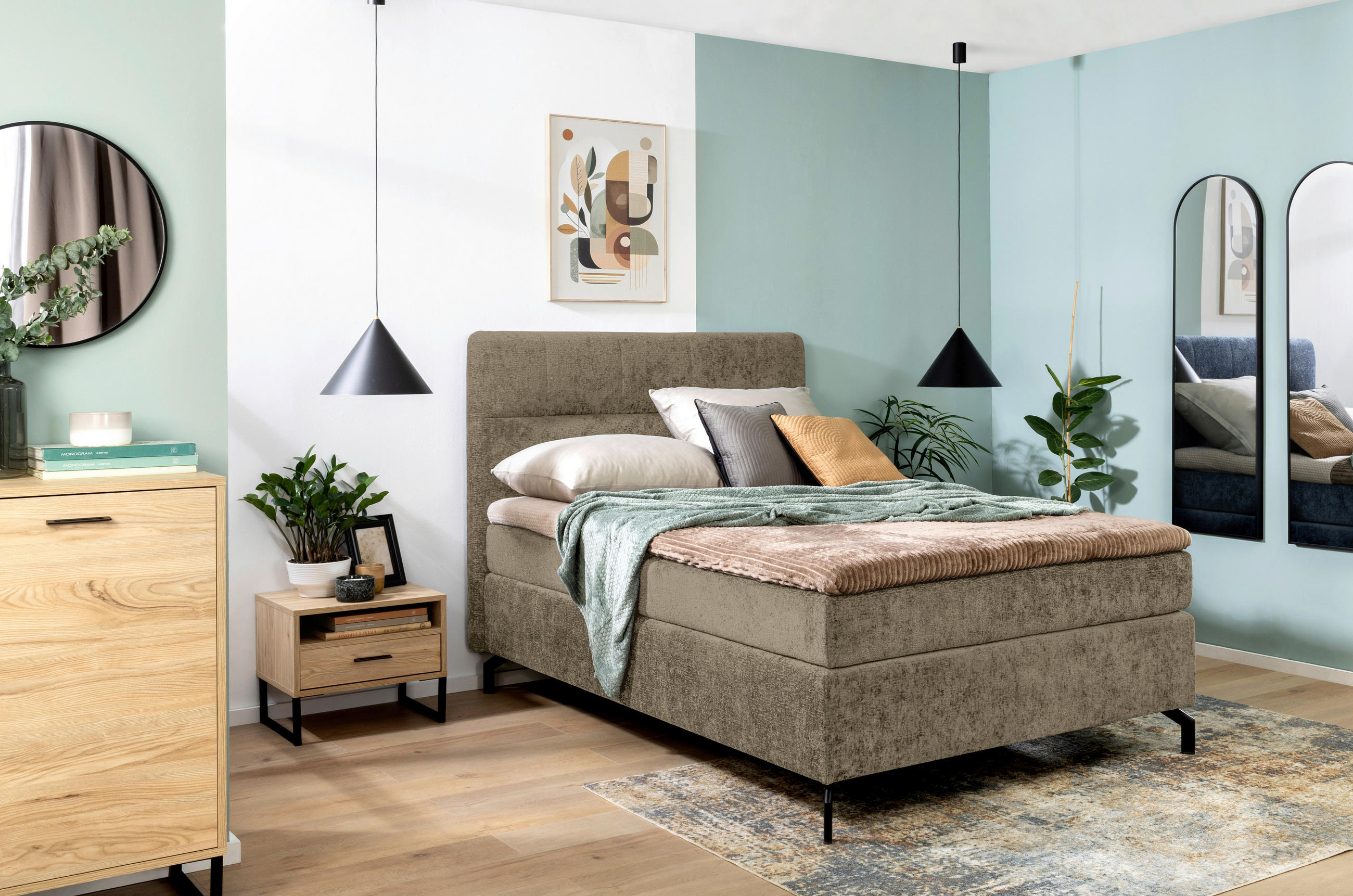 BOXSPRINGBETT 140/200 cm  in Schlammfarben  - Schlammfarben/Schwarz, Design, Textil/Metall (140/200cm) - Esposa