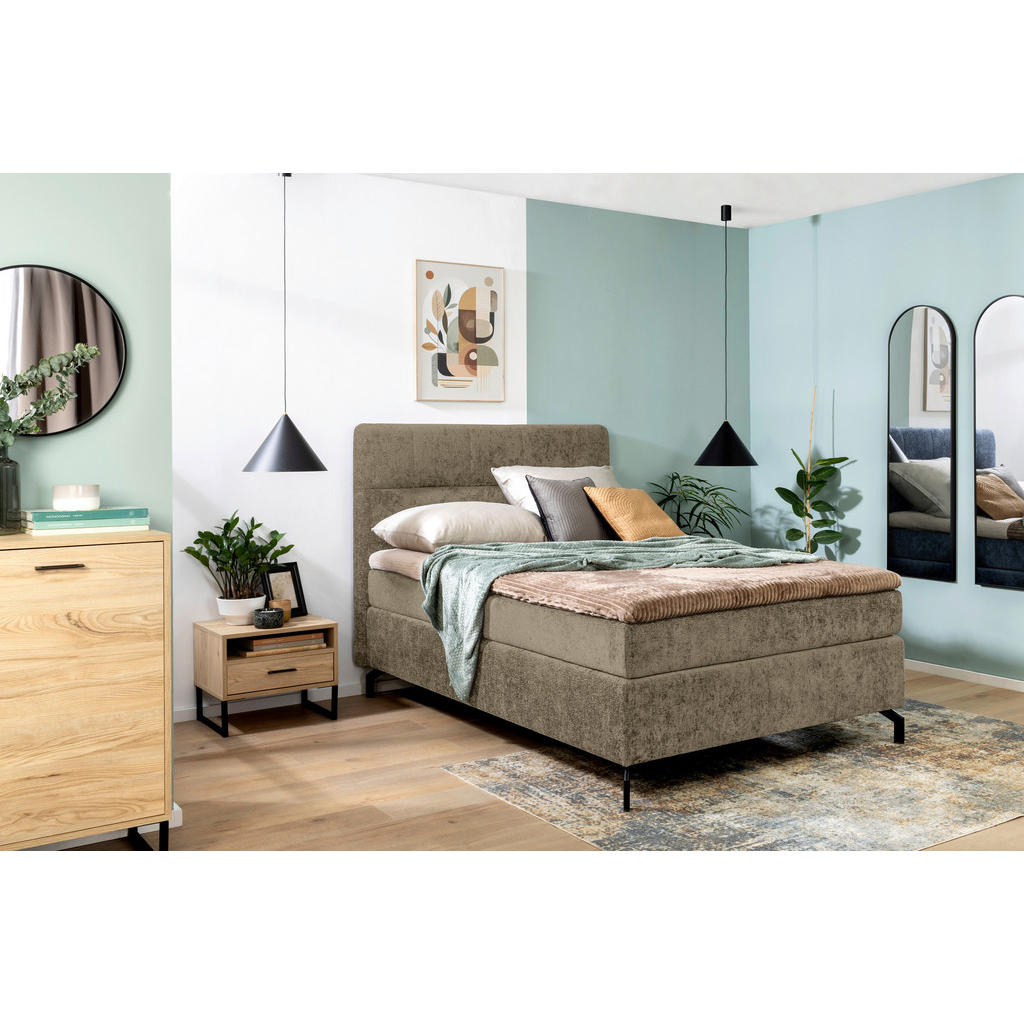 Thumbnail - Esposa Boxspringbett, Schlamm, Textil, H3, Höhe ca. 17 cm, 140x200 cm, Stoffauswahl, Topper durchgehend, Matratze in ver...
