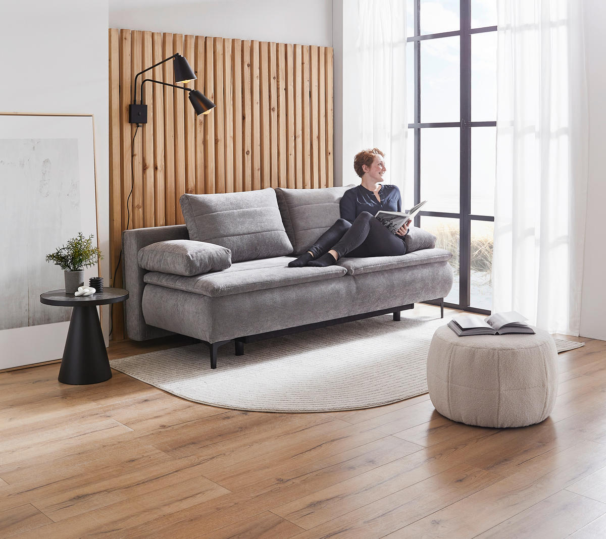 BOXSPRING SOFA siva  - siva/crna, Dizajnerski, tekstil/metal (204/93/100cm) - Novel