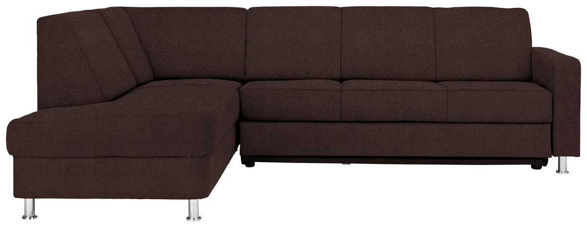 ECKSOFA in Flachgewebe Braun  - Chromfarben/Braun, Design, Textil/Metall (198/256cm) - Xora
