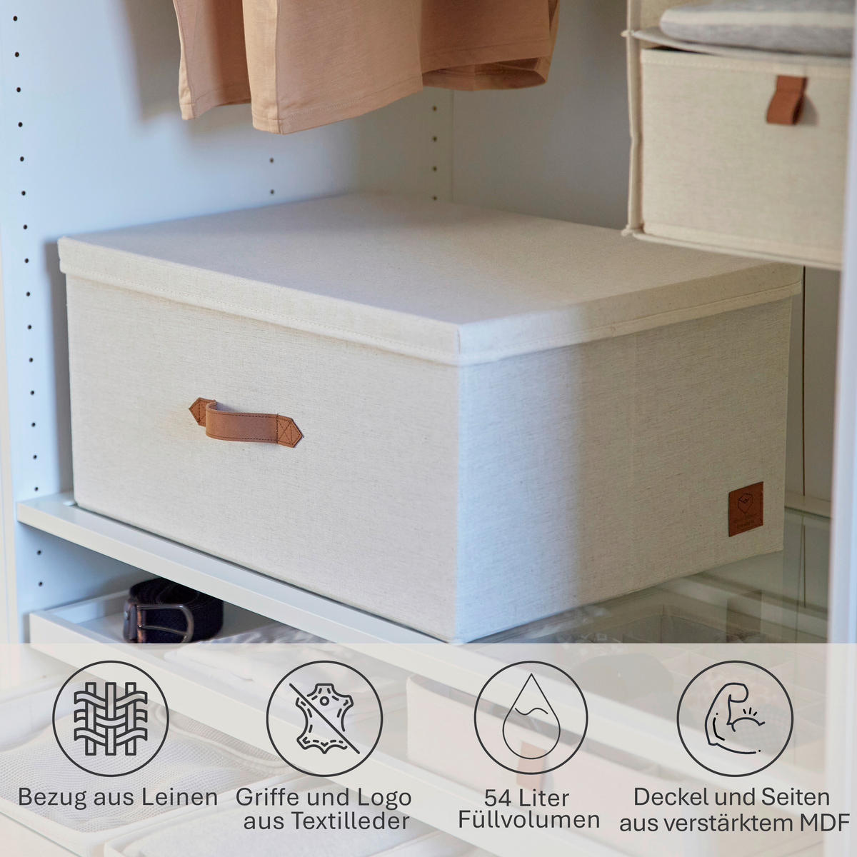 BOX MIT DECKEL Premium  - Beige, Basics, Holzwerkstoff/Textil (54/40/25cm) - Store It