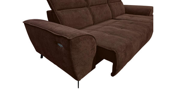 ECKSOFA Dunkelbraun Cord Rücken echt, Kopfteilverstellung, Sitzvorzug  - Dunkelbraun/Schwarz, KONVENTIONELL, Textil/Metall (290/196cm) - Carryhome
