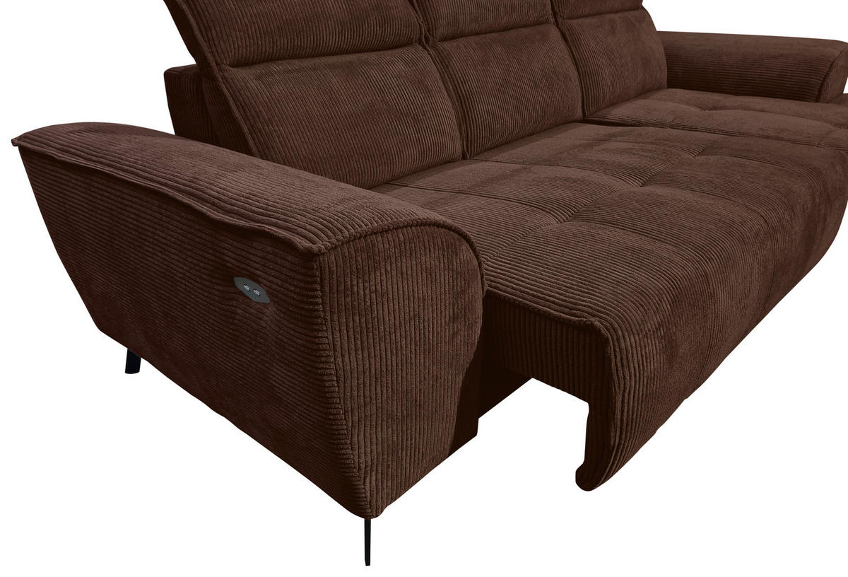 ECKSOFA Dunkelbraun Cord  - Dunkelbraun/Schwarz, KONVENTIONELL, Textil/Metall (290/196cm) - Carryhome
