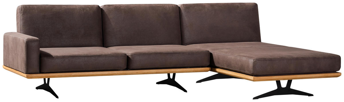 ECKSOFA Braun Flachgewebe  - Schwarz/Braun, Natur, Holz/Textil (326/170cm) - Novel