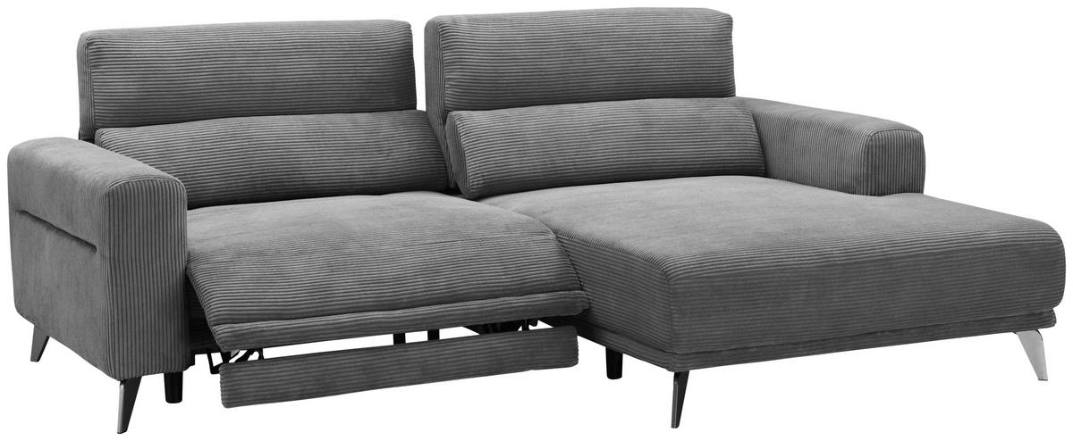 ECKSOFA Hellgrau Cord  - Silberfarben/Hellgrau, KONVENTIONELL, Textil/Metall (258/170cm) - Livetastic