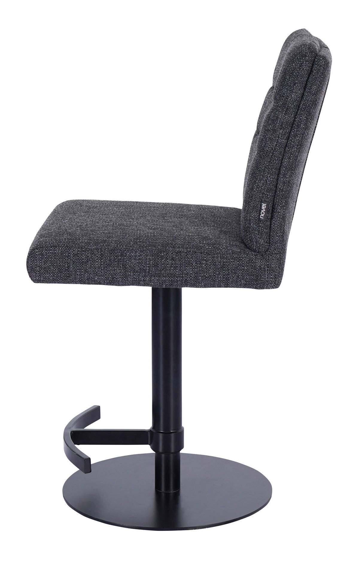 BARSKI STOL, siva, črna  - barve nerjavečega jekla/siva, Design, kovina/tekstil (42/90-115/57cm) - Novel