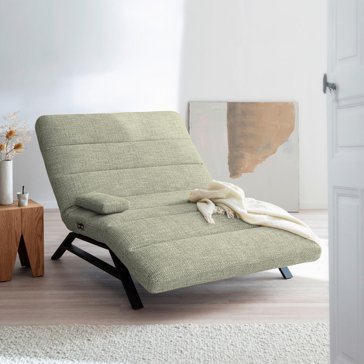RELAXLIEGE Chenille Hellgrün  - Schwarz/Hellgrün, Design, Textil/Metall (120/54-113/158-198cm) - Pure Home Lifestyle