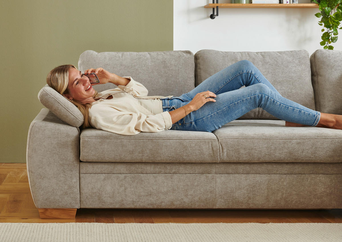 ECKSCHLAFSOFA  in Chenille Hellbraun  - Hellbraun/Eiche Bianco, KONVENTIONELL, Holz/Textil (253/170cm) - Beldomo Style