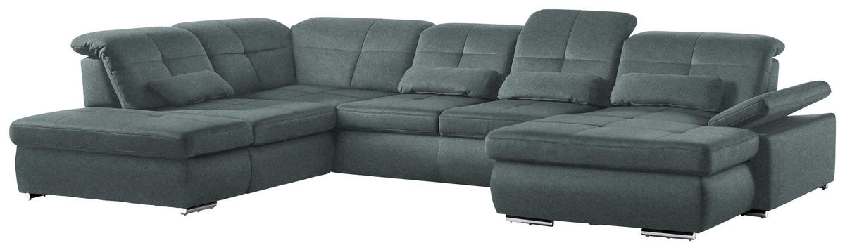 WOHNLANDSCHAFT  in Mikrofaser Blaugrau  - Chromfarben/Blaugrau, Design, Holzwerkstoff/Textil (260/371/195cm) - Beldomo Style