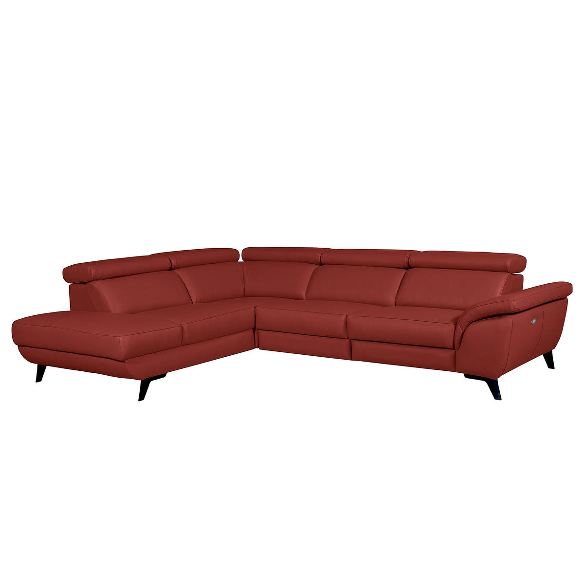 ECKSOFA DALLAS in Echtleder Rot  228/283 cm  - Rot/Schwarz, Design, Leder/Metall (228/283cm) - Livetastic