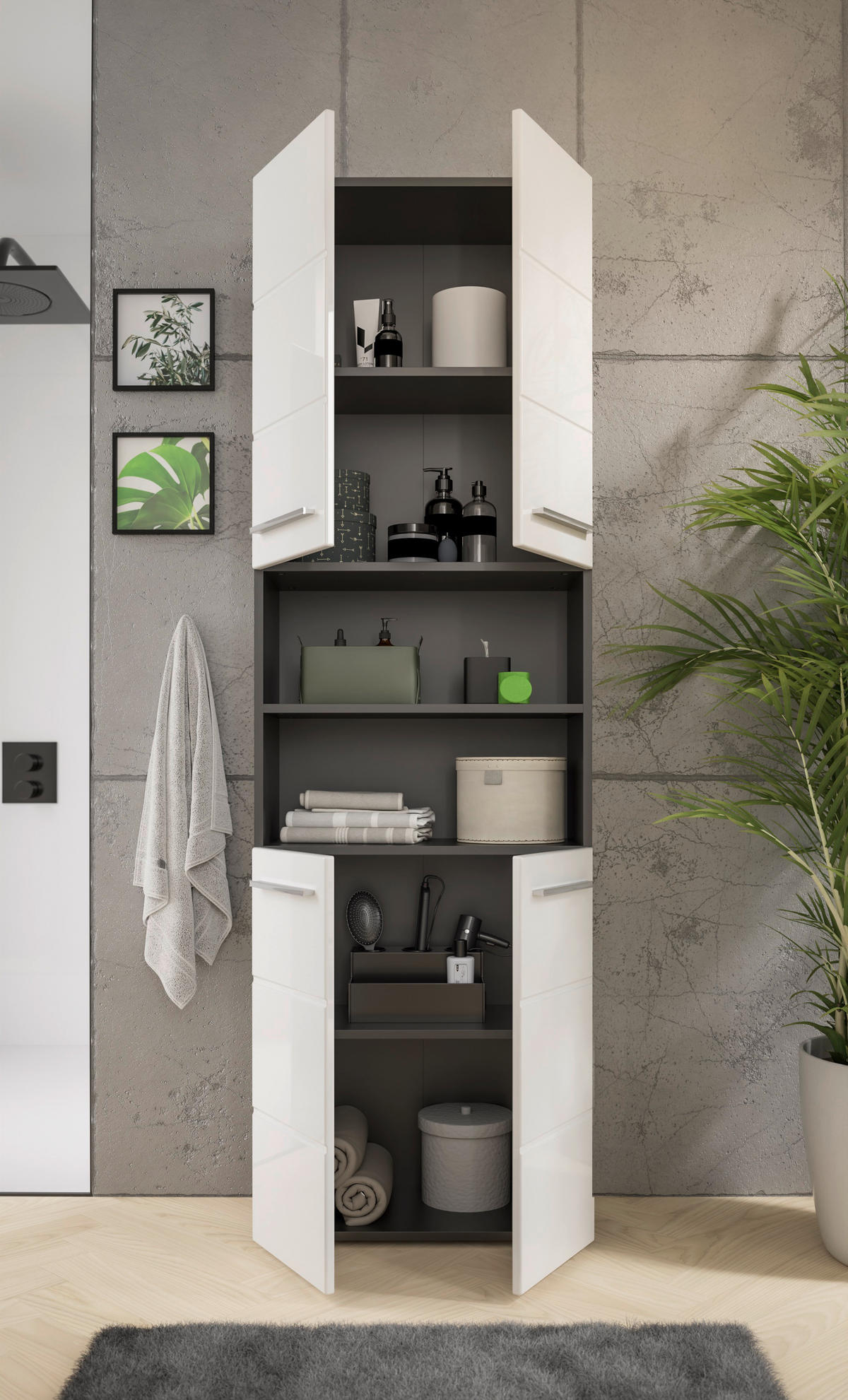 HOCHSCHRANK 60/190/31 cm  - Chromfarben/Weiß Hochglanz, KONVENTIONELL, Holzwerkstoff/Kunststoff (60/190/31cm) - Xora