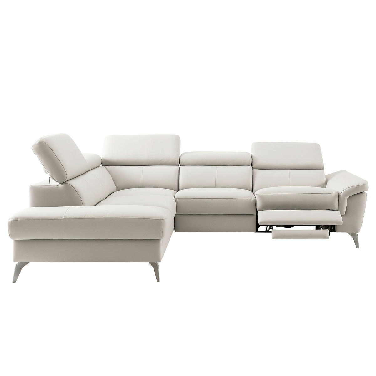 ECKSOFA SONO in Lederlook Echtleder Platinfarben Bettkasten, Armteilverstellung, Kopfteilverstellung  210/265 cm  - Platinfarben/Chromfarben, Design, Leder/Textil (210/265cm) - Livetastic