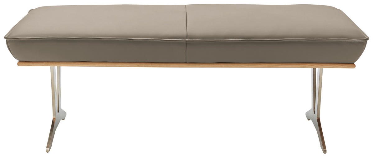 HOCKERBANK 130/49/54 cm  in Taupe  - Taupe/Edelstahlfarben, Design, Leder/Holz (130/49/54cm) - Ambiente