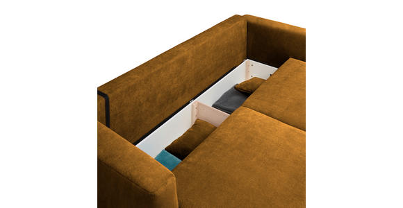 SCHLAFSOFA Cord Currygelb Zierkissen, Rückenkissen, Bettkasten, Schlaffunktion, Rücken echt  - Currygelb/Schwarz, Design, Kunststoff/Textil (250/92/105cm) - Carryhome