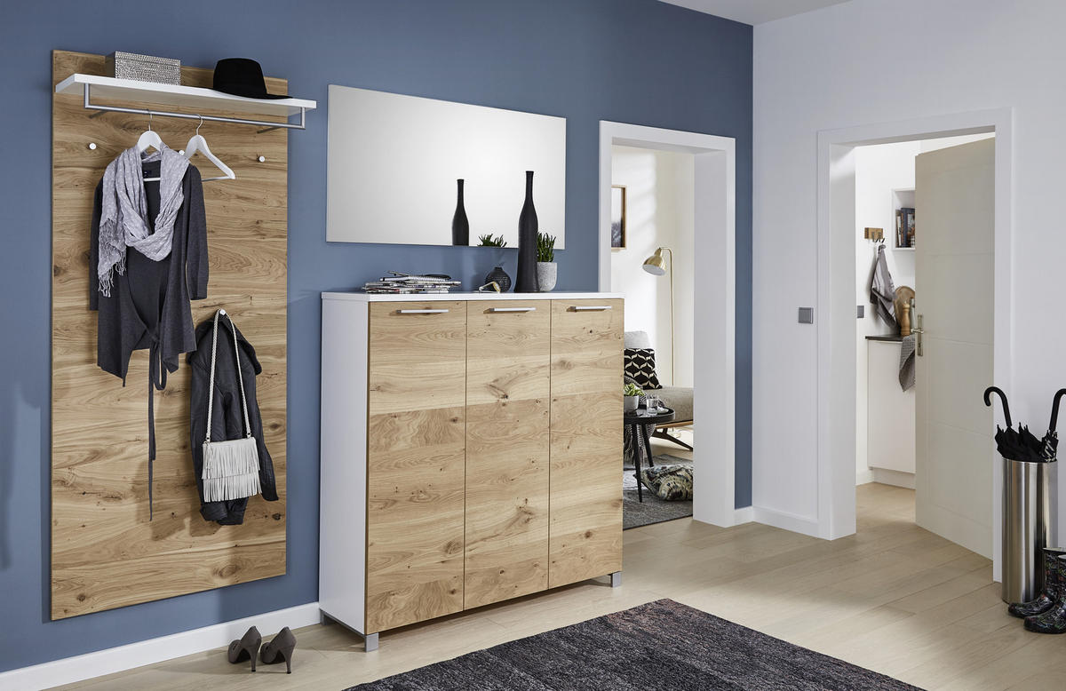 SCHUHSCHRANK Balkeneiche furniert Weiß, Eichefarben  - Chromfarben/Eichefarben, Design, Holz/Holzwerkstoff (126/126/37cm) - Dieter Knoll